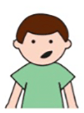 Cartoon image of a child with short brown hair and a green shirt.